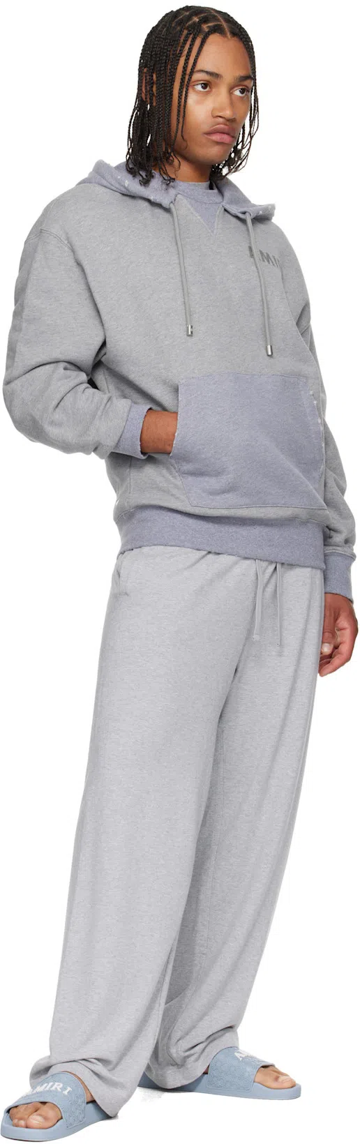 AMIRI Mens Grey Stencil Logo-print Cotton Hoody In Blue