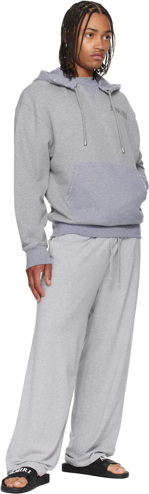 AMIRI Mens Grey Stencil Logo-print Cotton Hoody In Blue