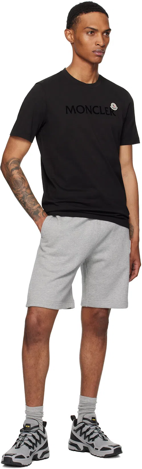 MONCLER Flocked Logo Cotton T-shirt In Black