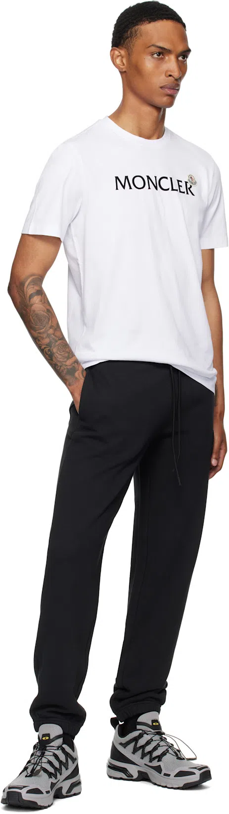 MONCLER Mens White Flocked-logo Badge Short-sleeve Cotton-jersey T-shirt