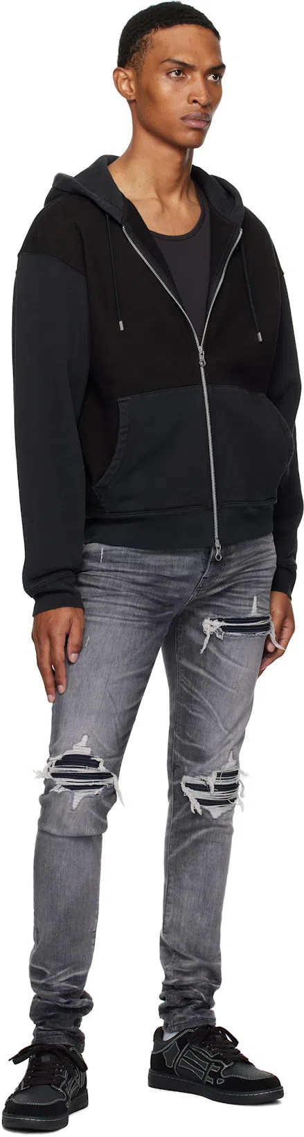 AMIRI Low Top Sneakers Leather Suede Contrast Stitching Perforated Toe Box In Black