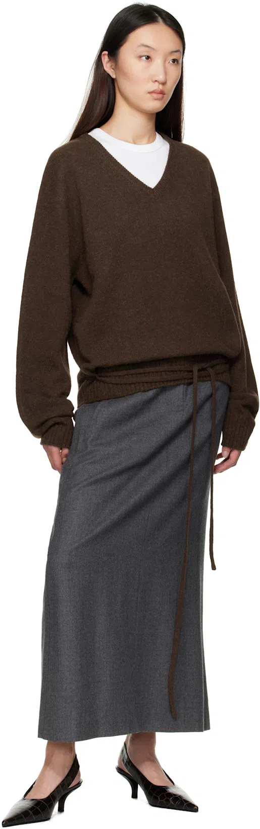 TOTÊME Toteme Classic Croc-embossed Leather Slingback Pump In Brown