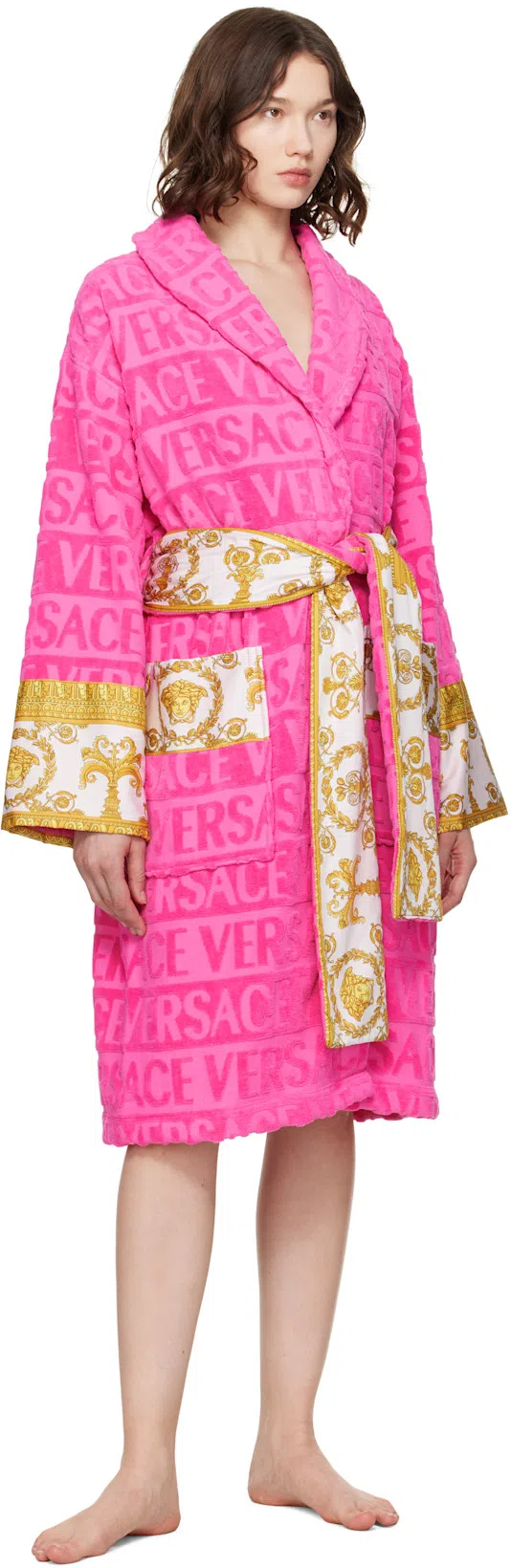 VERSACE I Heart Baroque Cotton Bath Robe In Pink