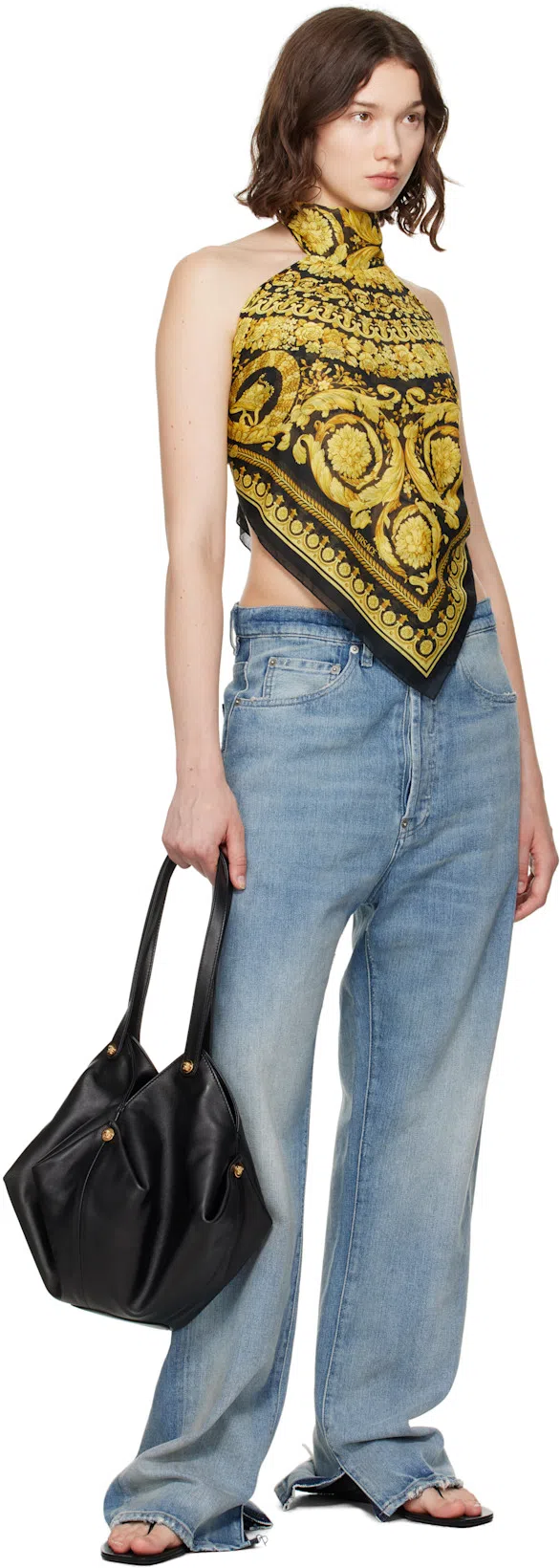 LOULOU DE SAISON Black Coda Nappa Leather Sandals