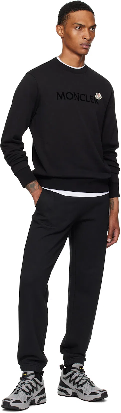 MONCLER Logo Patch Cotton Sweatshirt In Black