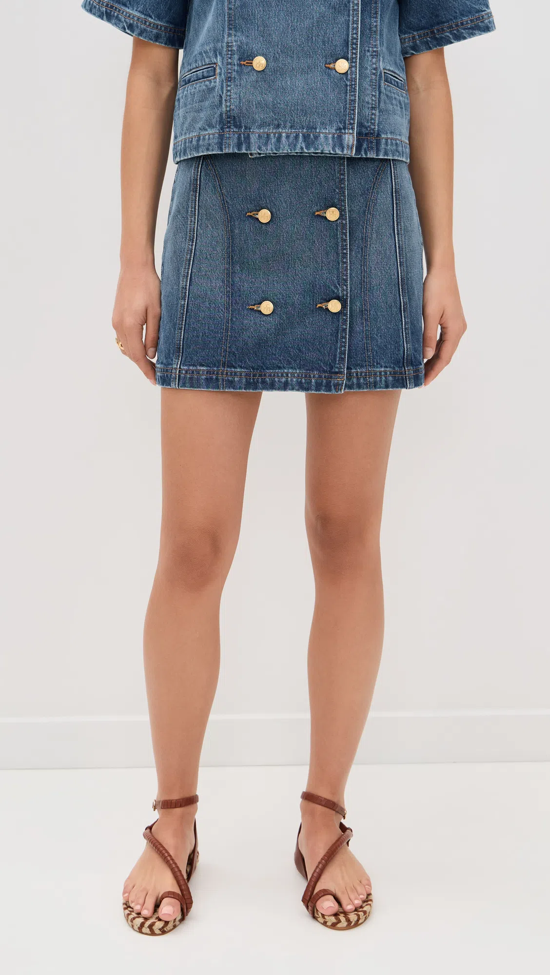 ULLA JOHNSON Clara Mini Denim Skirt In Danube In Brown