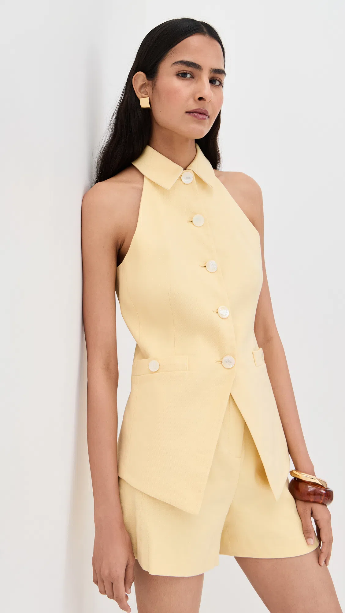 VERONICA BEARD Orlinda Halter Neck Vest In Chamomile In Gold