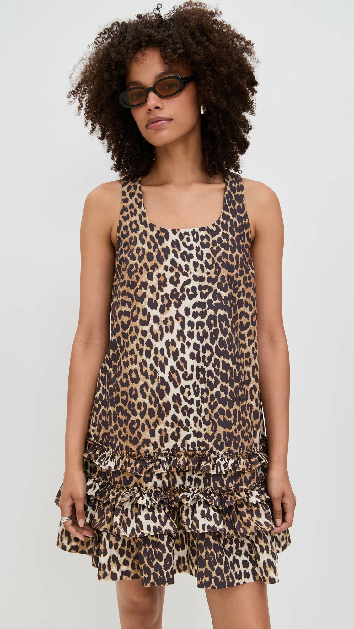 GANNI Leopard Printed Sleeveless Mini Dress In Animal Print