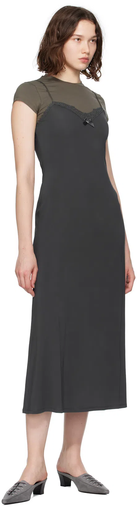 ACNE STUDIOS Gray Layered Jersey Midi Dress In Black