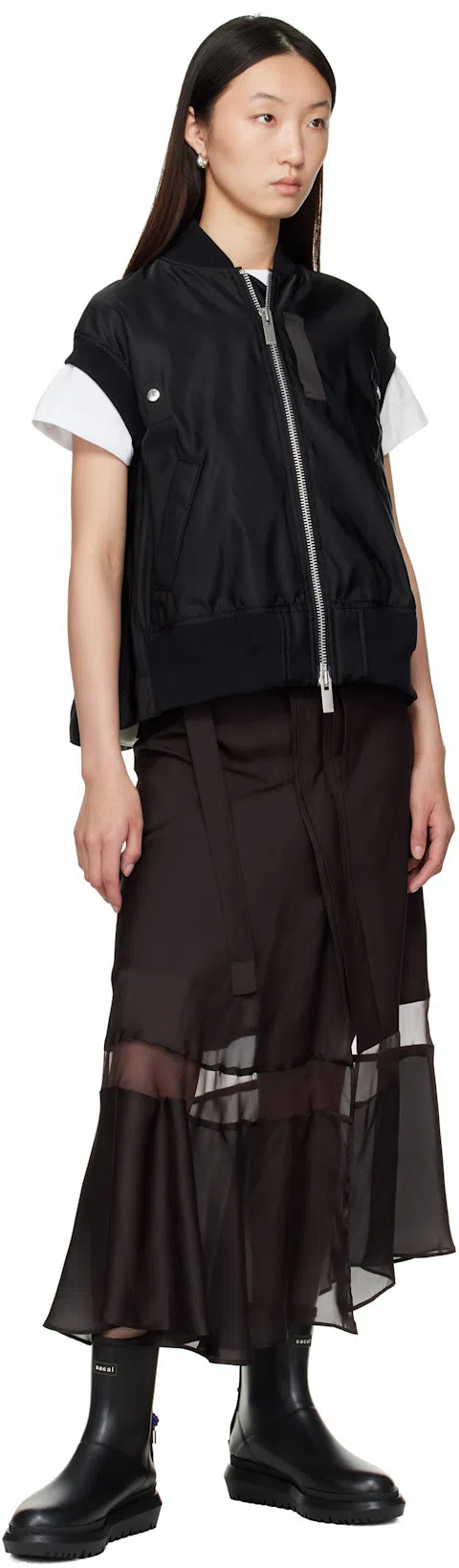 SACAI Twill Mix Cotton Jersey T-shirt With Nylon In White