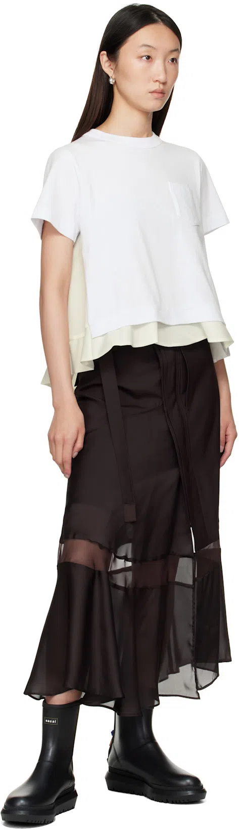 SACAI Twill Mix Cotton Jersey T-shirt With Nylon In White