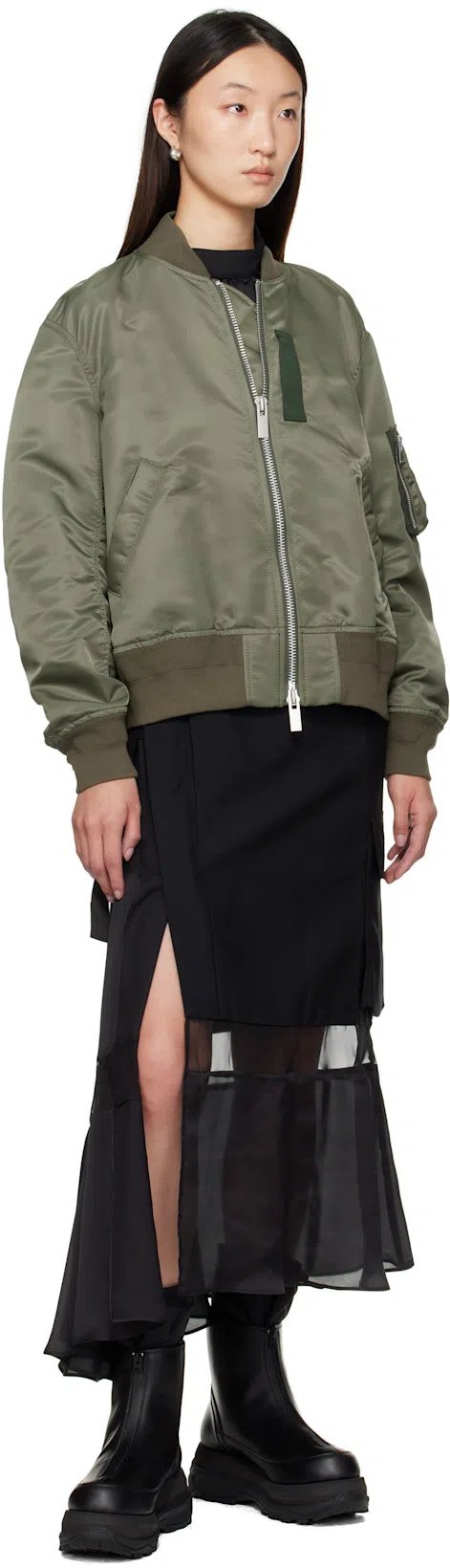 SACAI Giubbino Imbottito In Nylon Verde Oliva  Donna In Green