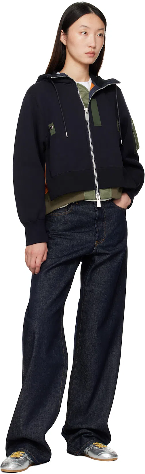 SACAI Twill Mix Cotton Jersey T-shirt With Nylon In White