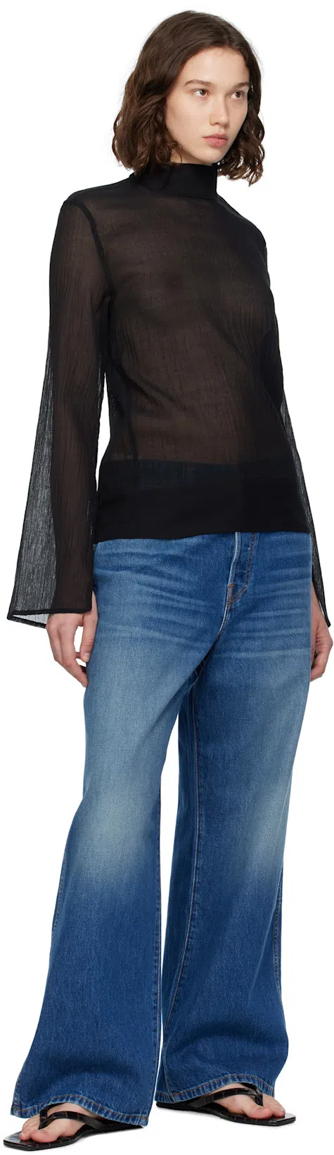 TOTÊME Toteme Leather Thong Sandals In Black