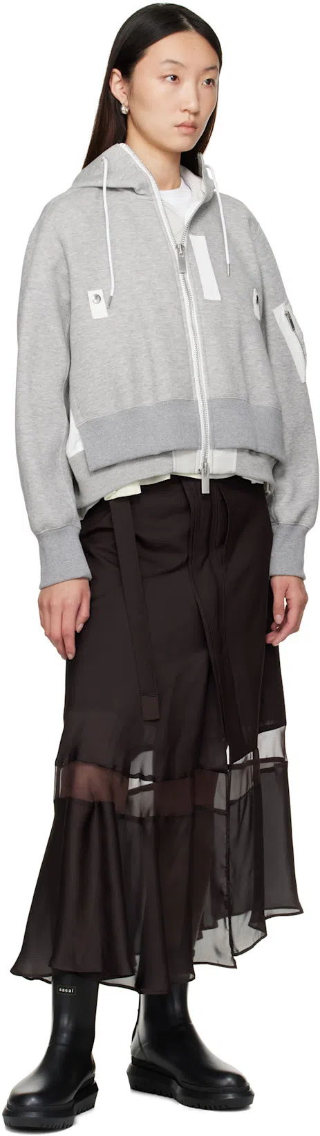 SACAI Twill Mix Cotton Jersey T-shirt With Nylon In White