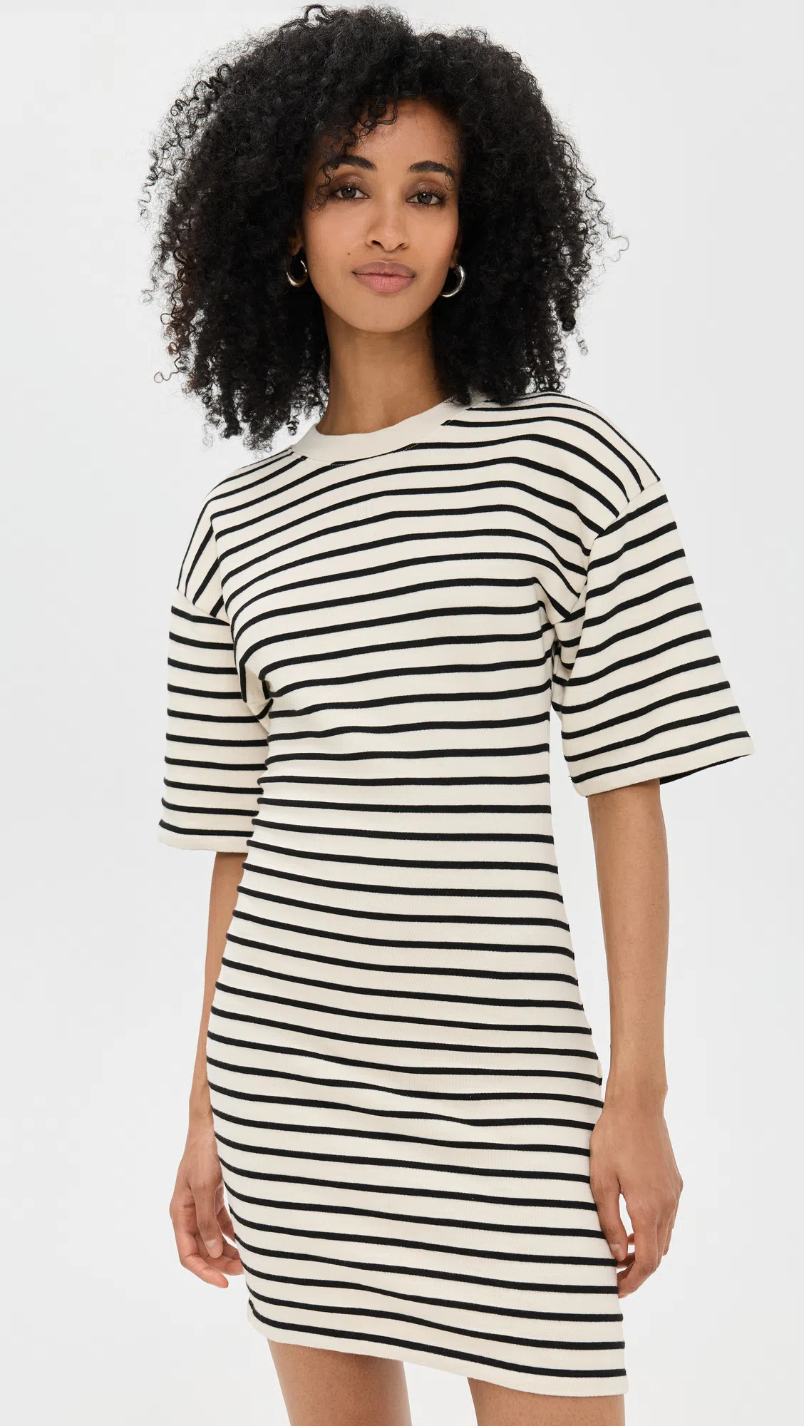 ANINE BING Mona Striped French Terry Dress In White