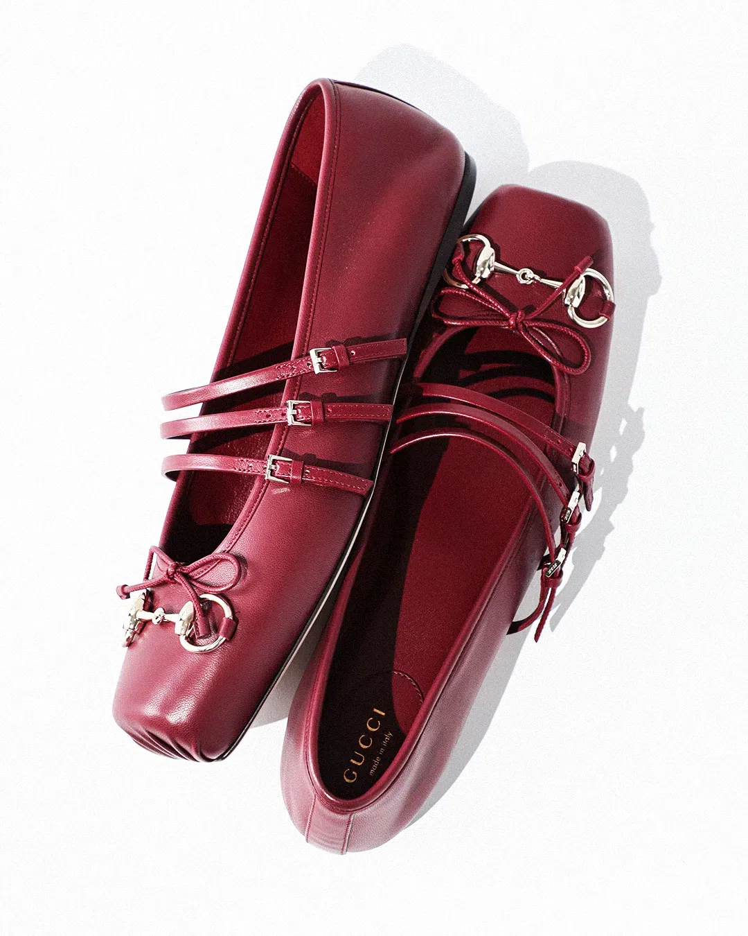 GUCCI Ballet Flats In Rosso Ancora With Horsebit In Burgundy