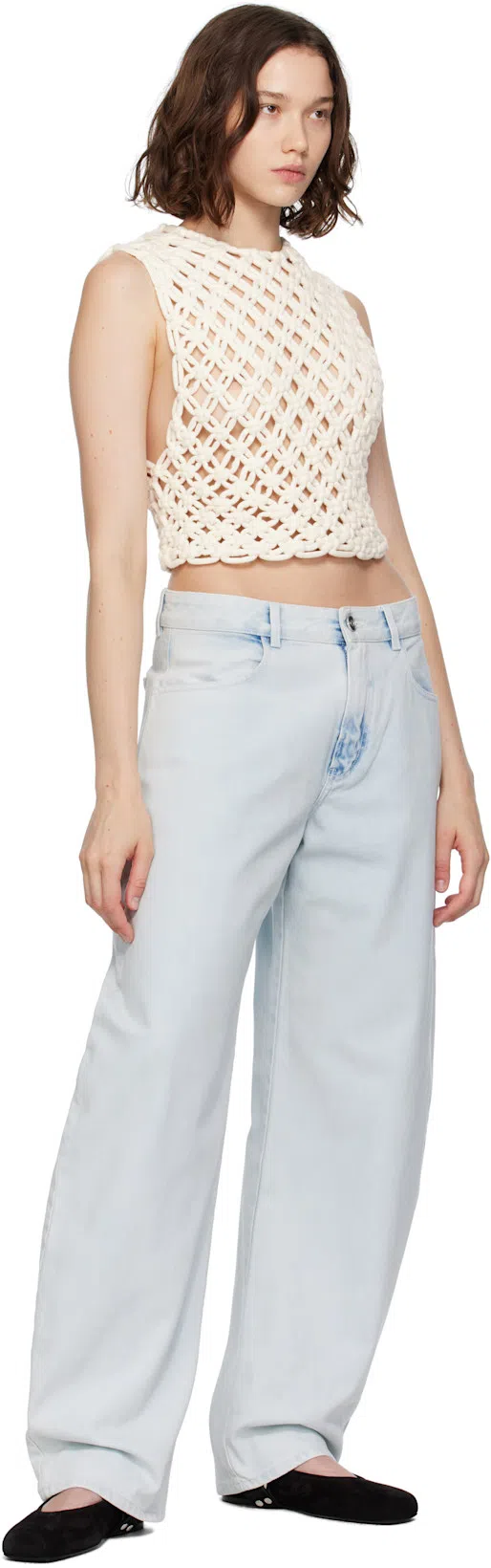 ALAÏA Womens Alaia Square Crop Cotton-blend Top In White