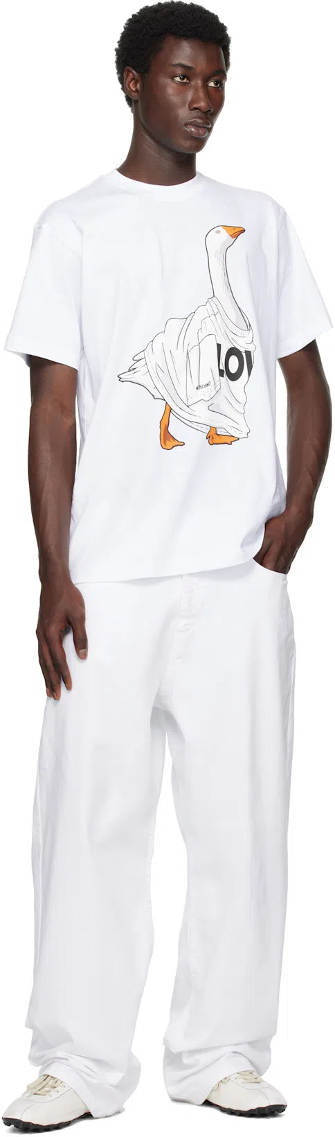 MOSCHINO Organic Cotton Jersey T-shirt Goose In White