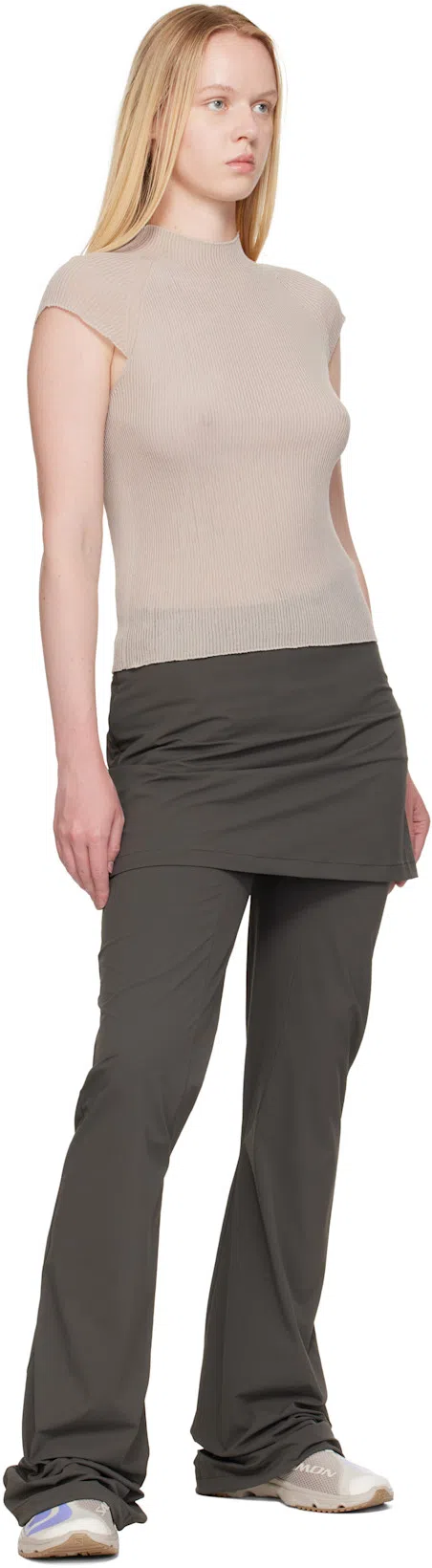 AMOMENTO Gray Wholegarment Cap Sleeve Knit Top