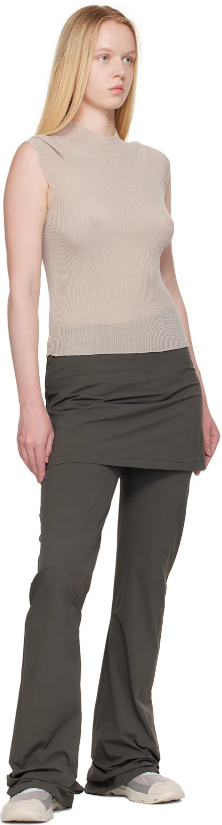 AMOMENTO Gray Wholegarment Cap Sleeve Knit Top