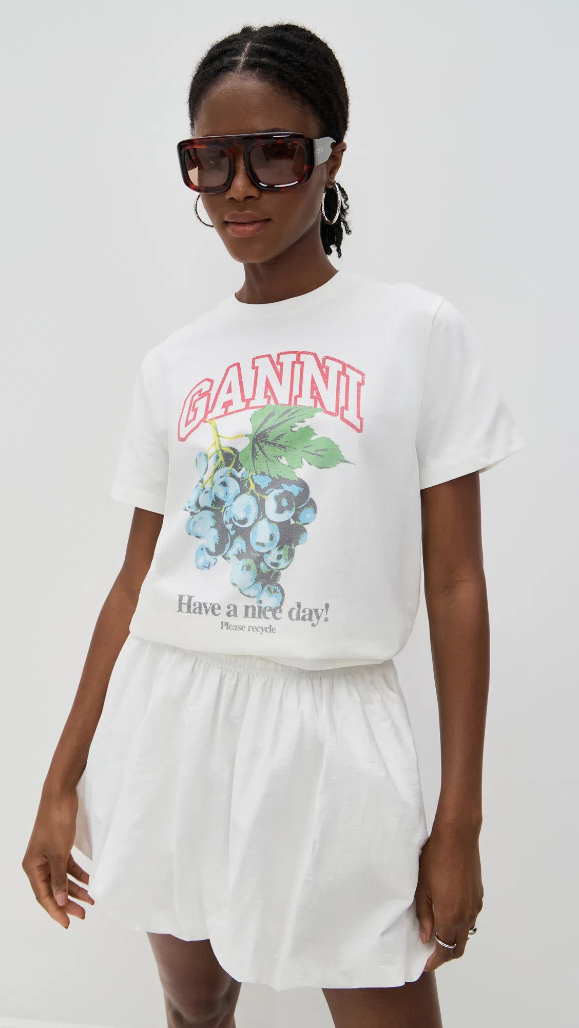 GANNI Off-white Basic Cotton Jersey Grapes Relaxed T-shirt