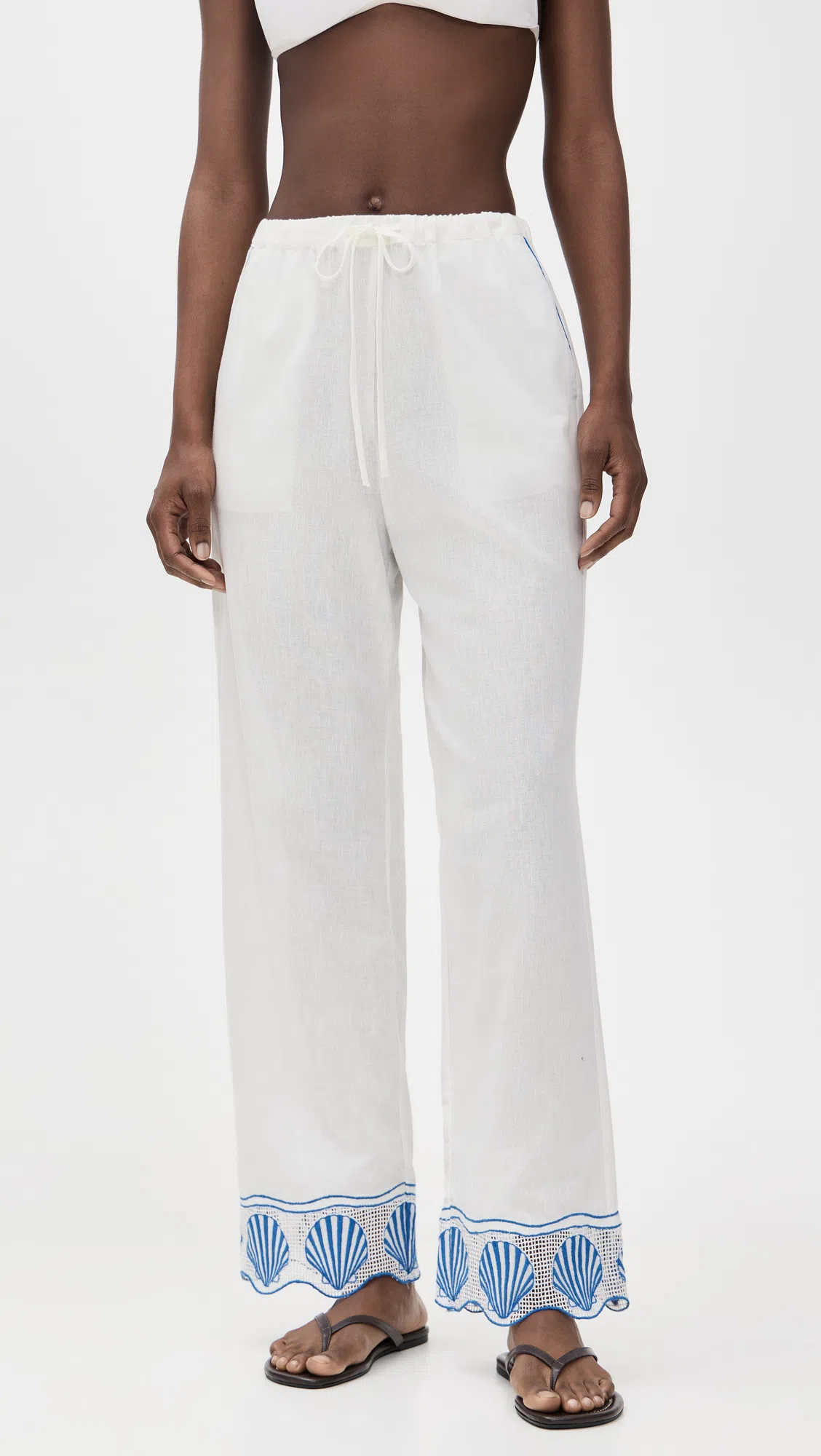 RAILS Tildi Embroidered Cotton And Linen-blend Trousers In White