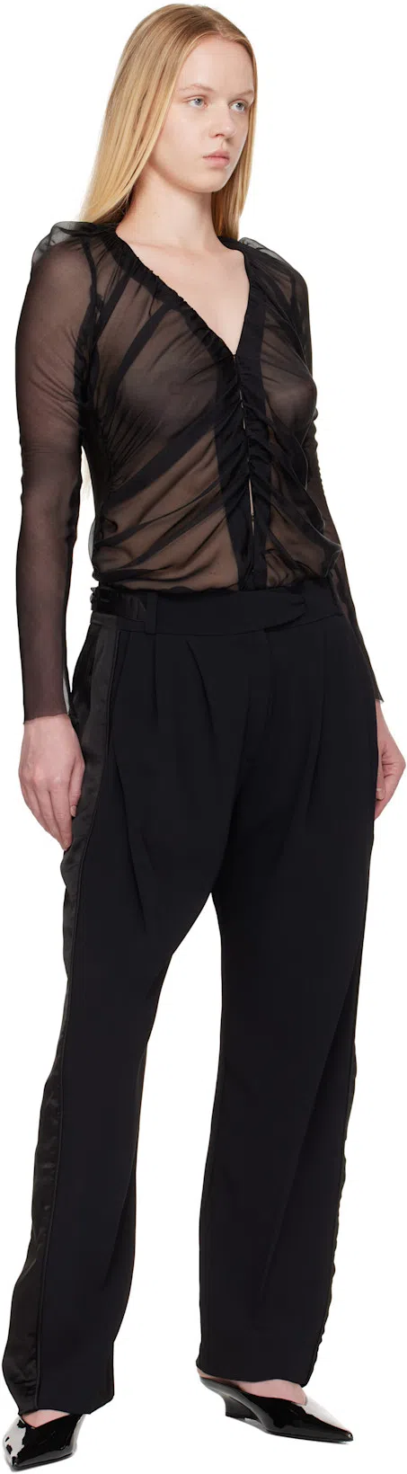 AARON ESH Black Ruched Blouse