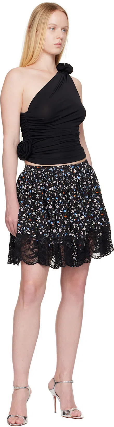 MAGDA BUTRYM Jersey One Shoulder Flower Top In Black