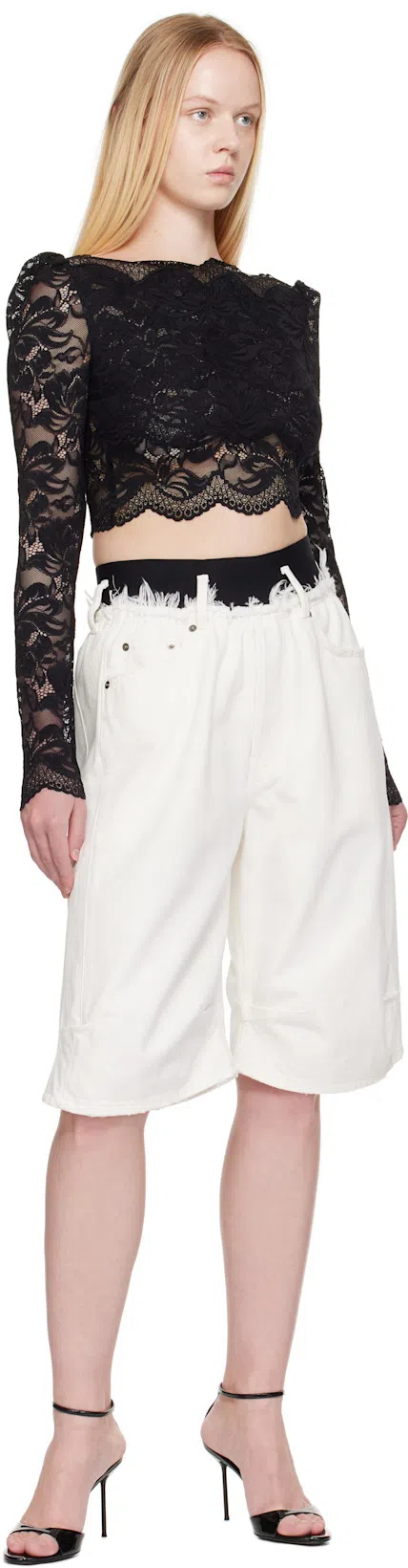 RABANNE Floral Lace Cropped Top In Black