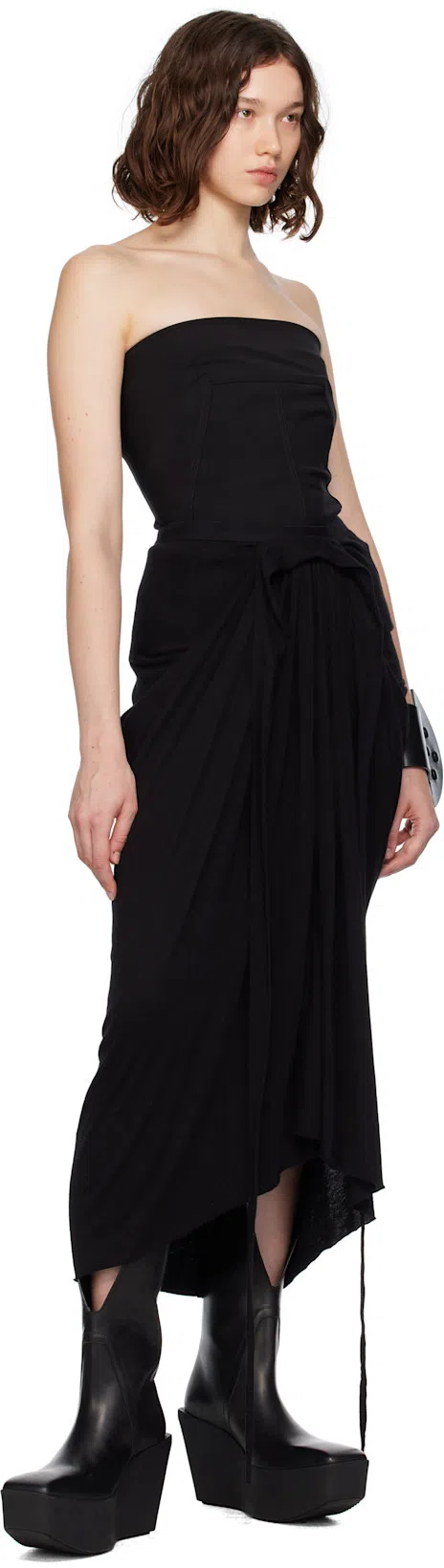 RICK OWENS Black Hollywood Sliver Platform Winged Kowboys Tall Boots In 09 Black