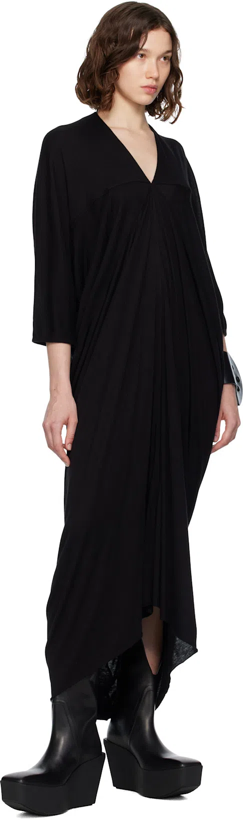 RICK OWENS Black Hollywood Sliver Platform Winged Kowboys Tall Boots In 09 Black