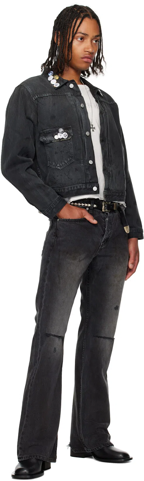 ENFANTS RICHES DEPRIMES Type Vii Pin Assemblage Jacket In Grey Denim In Black