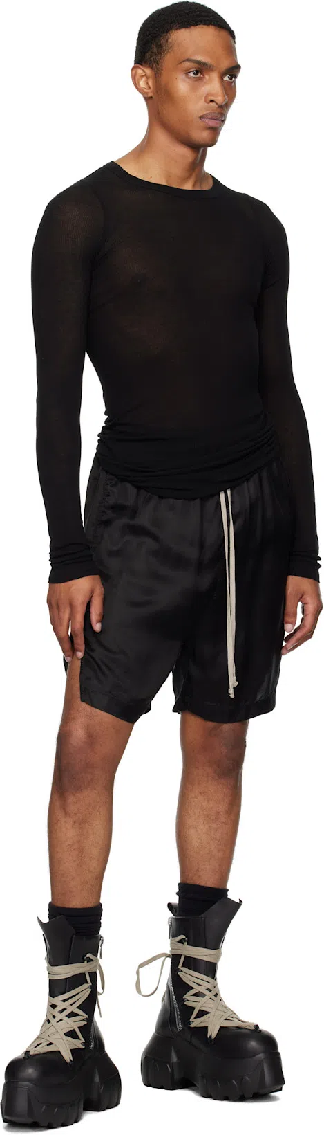 RICK OWENS Black Hollywood Megalace Mega Tractor Boots In 09 Black