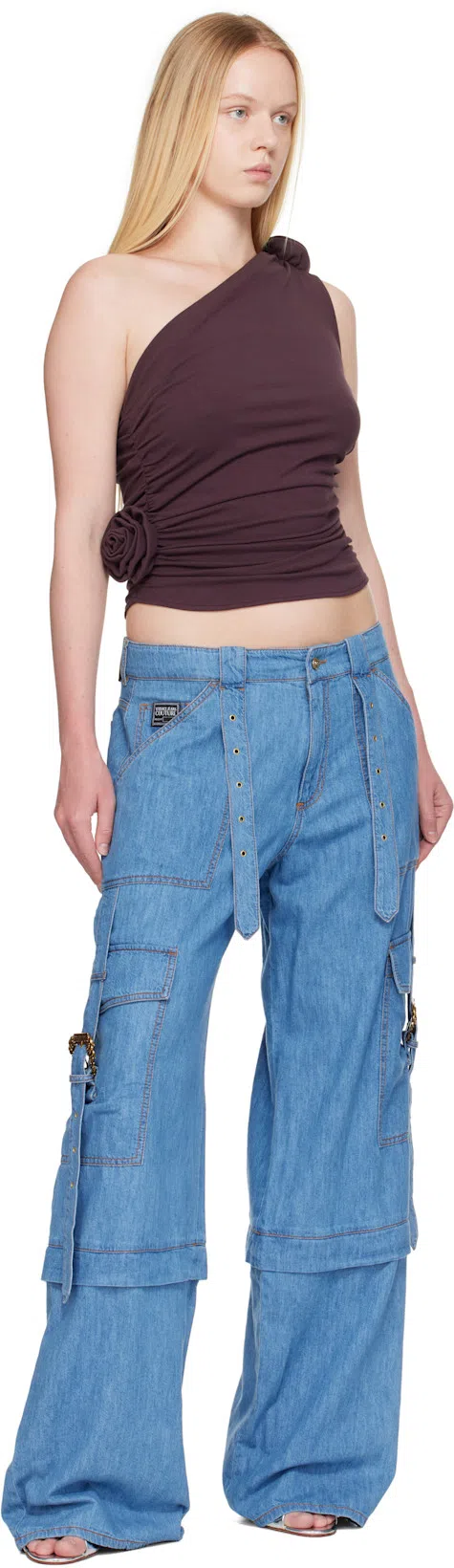 MAGDA BUTRYM One-shoulder Jersey Top In Brown