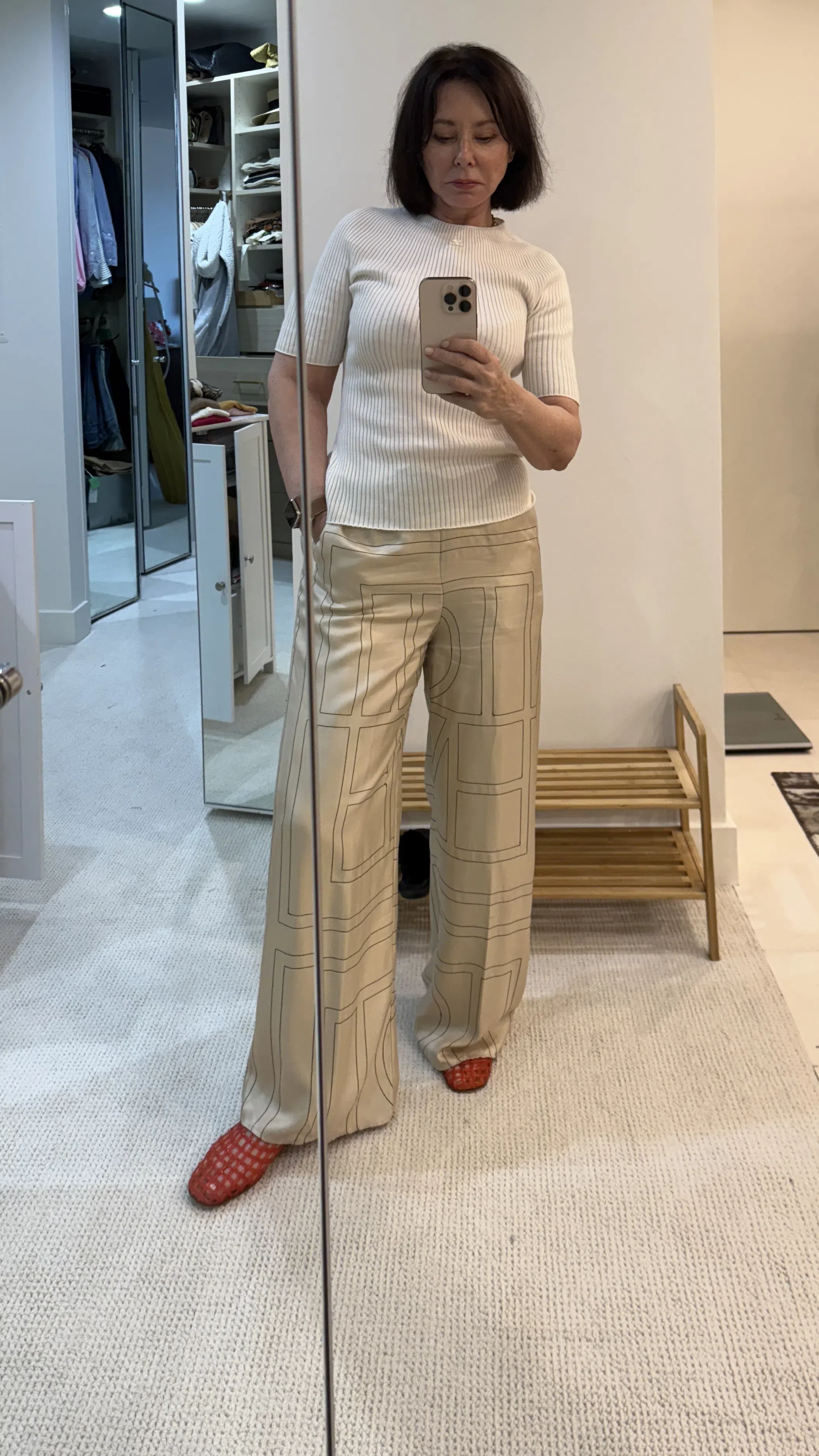 TOTÊME Monogram Silk Straight-leg Ankle Pajama Pants In Brown