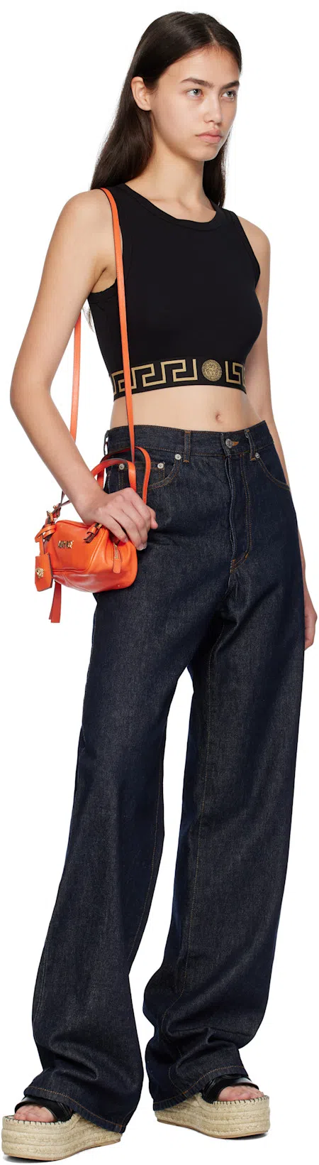 VERSACE Black Sports Bra With Greca And Medusa Detail In Stretch Cotton