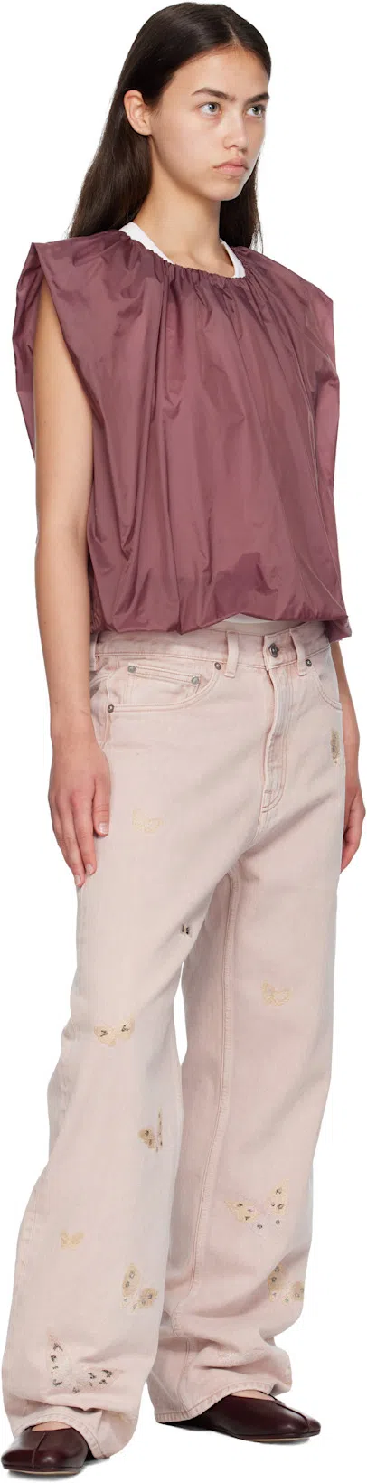 AMOMENTO Purple Nylon Volume Shirring Top In Burgundy