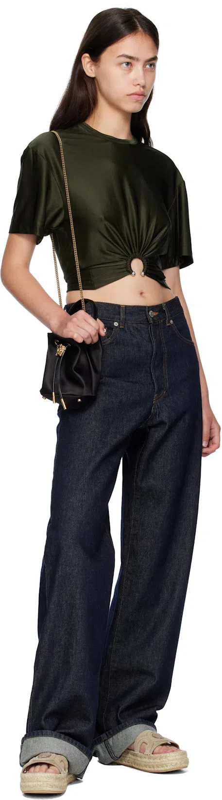 RABANNE Cut-out Knot Detail Round Neck Top In Green