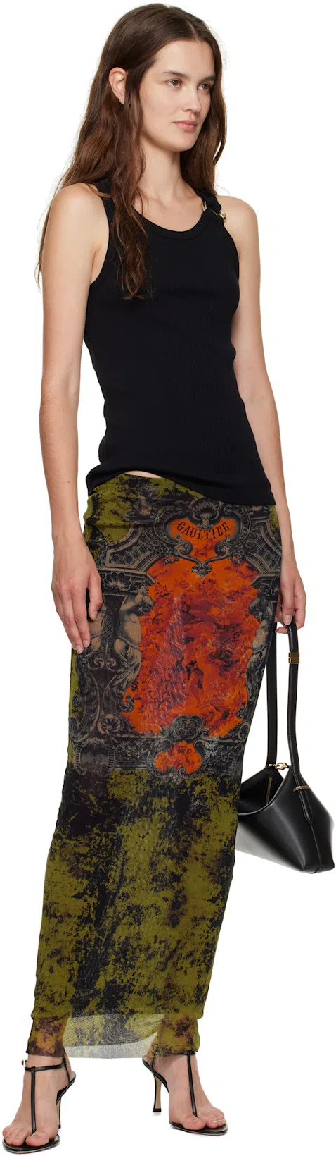 JEAN PAUL GAULTIER Mesh Skirt With Graphic Print Overlay In Multi