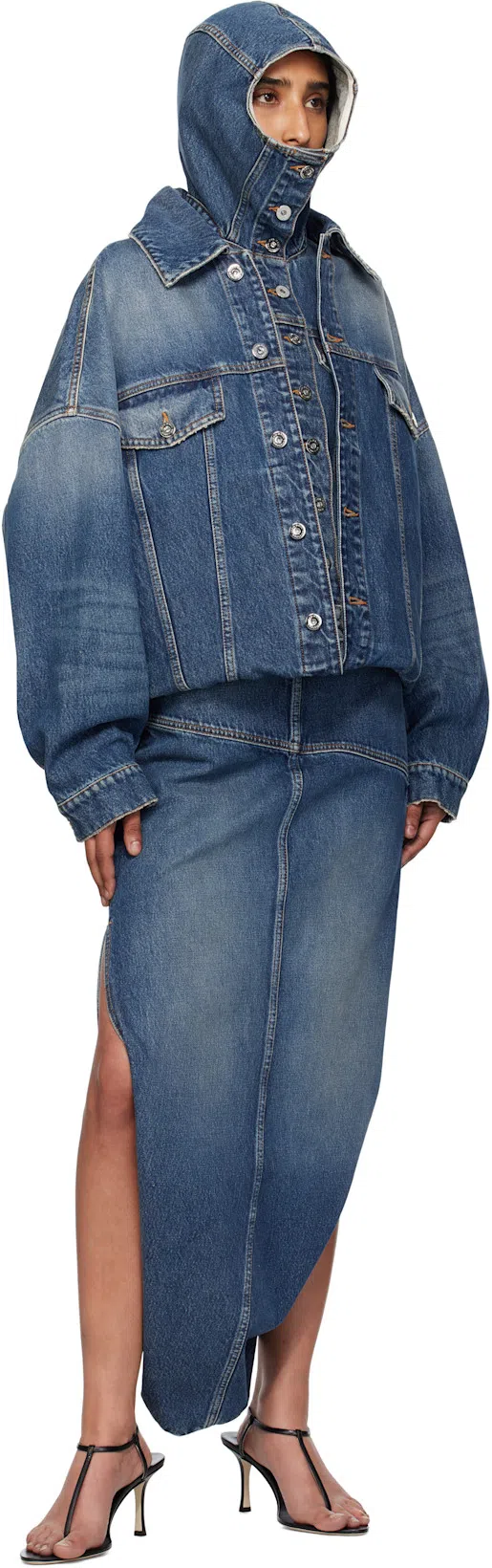 JEAN PAUL GAULTIER Womens Vintageblue Double Hooded Denim Jacket In Blue