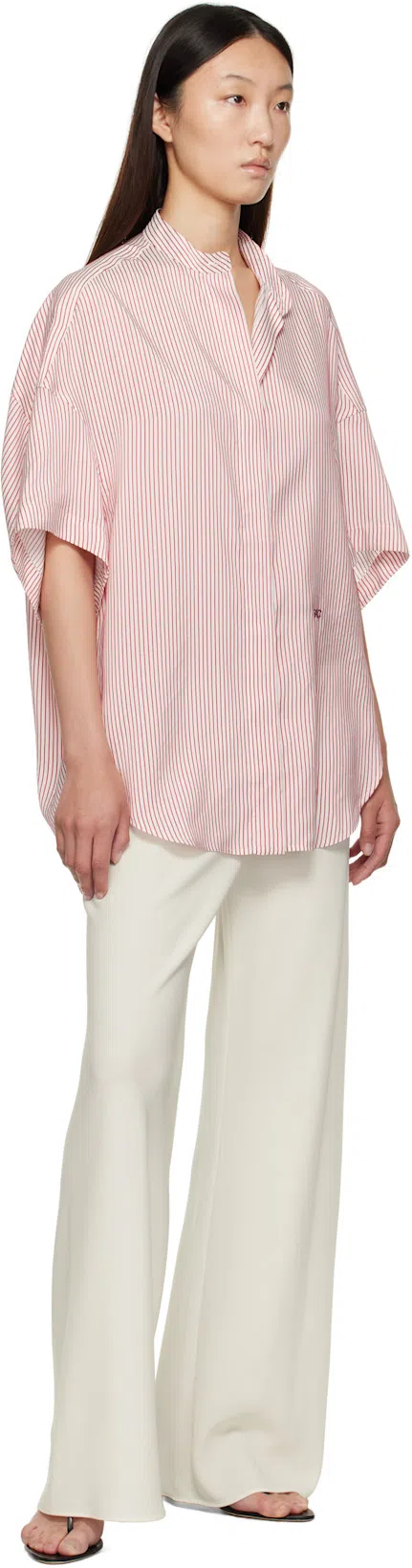 STELLA MCCARTNEY Oversized Embroidered Striped Organic Silk Shirt In Pink