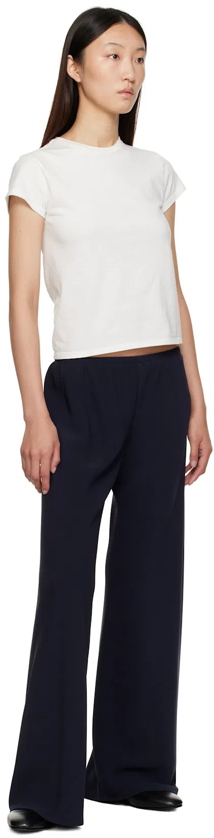 THE ROW Lazco Flat-front Wide Leg Pants In Dark Navy Melange