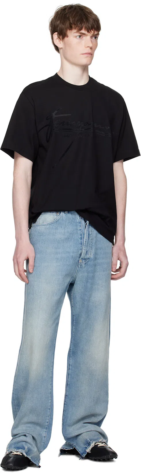FERRAGAMO Crew Neck Graphic Print Short Sleeves T-shirt In Black
