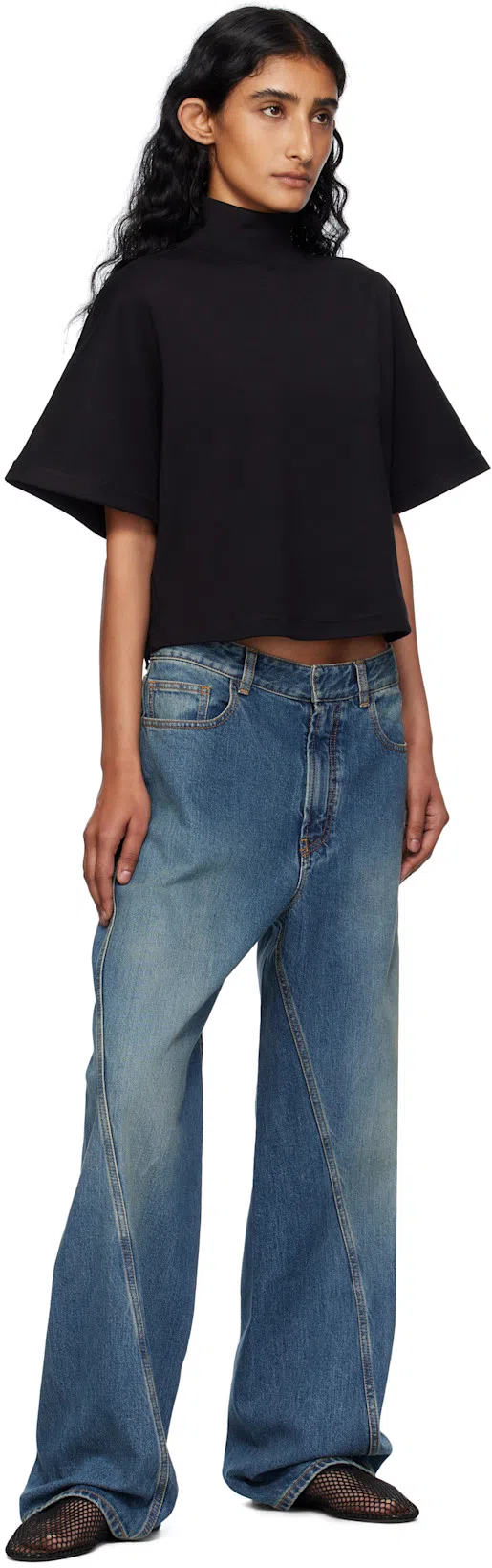 ALAÏA Fishnet Flat Mules Rubber Sole In Animal Print