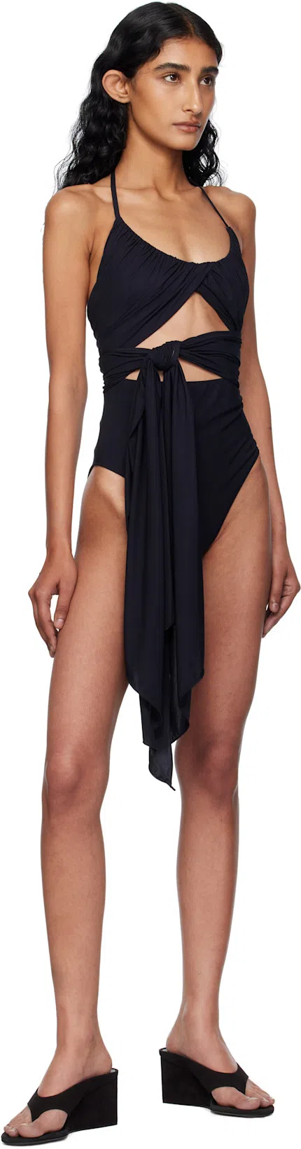 ALAÏA Womens Black Thong-strap 75 Wedge-heel Leather Mules