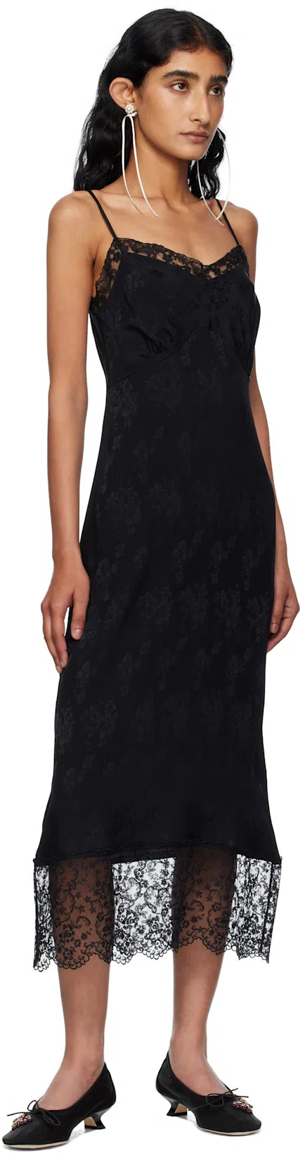 SIMONE ROCHA Floral-jacquard Silk-satin Midi Slip Dress In Black