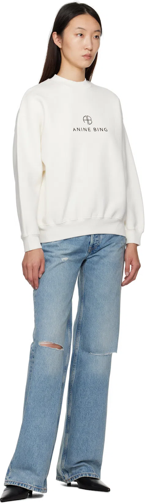 ANINE BING Relaxed-fit Monogram Sweatshirt With Crew Neckline In White
