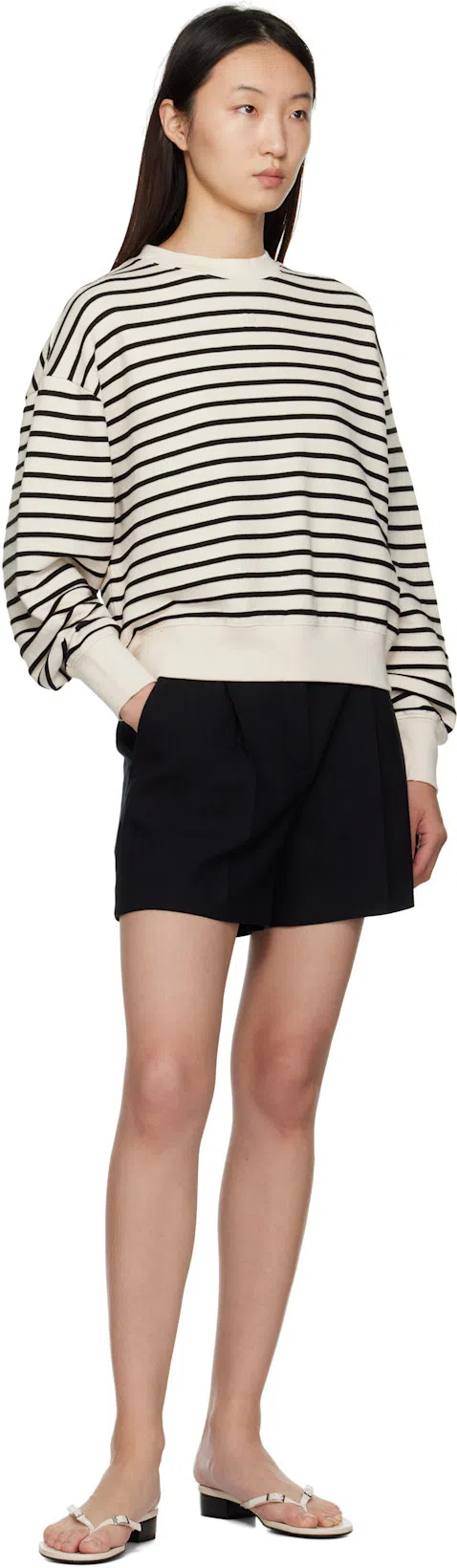 ANINE BING Striped Crew Neck Sweatshirt In White