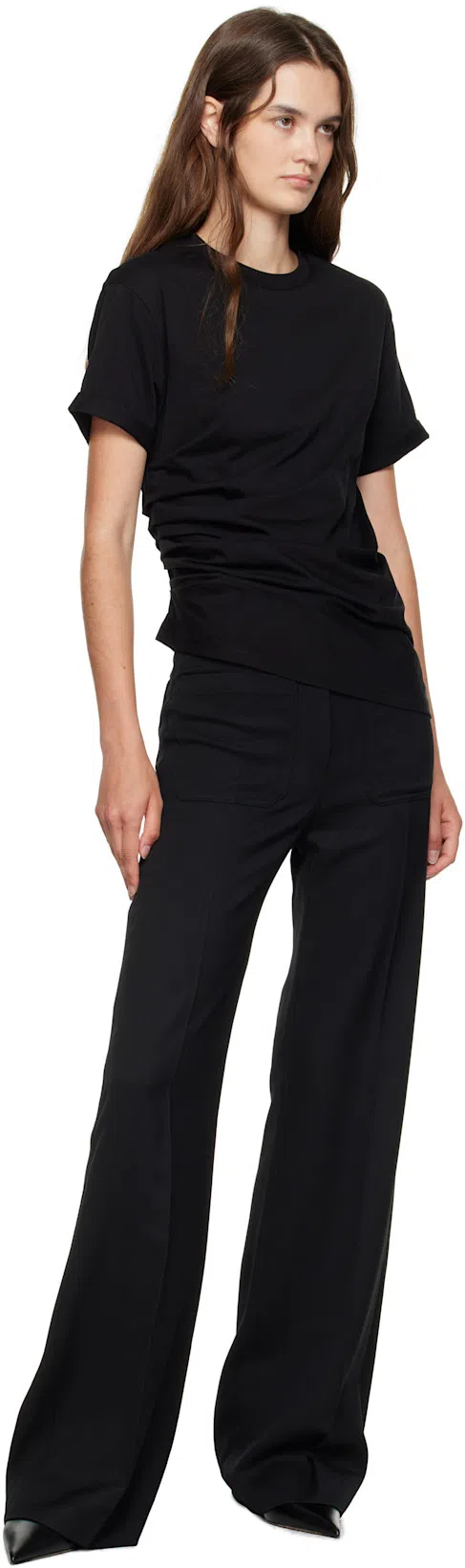 VICTORIA BECKHAM Asymmetric Hem Gathered Detail T-shirt In Black